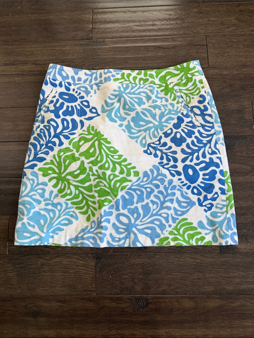 Women’s Patterned Cotton Blend Skirt - Blue & Green